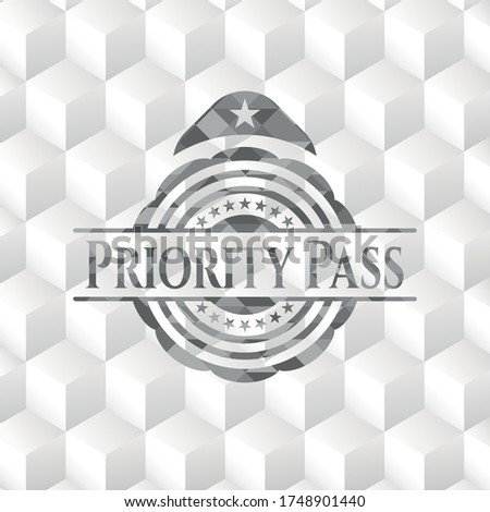 Priority Pass grey emblem with cube white background. 