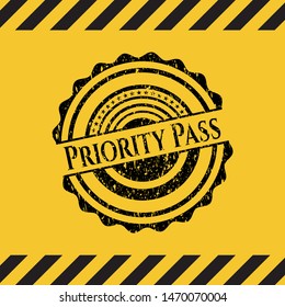 Priority Pass grunge black emblem with yellow background, warning sign. Vector Illustration. Detailed.