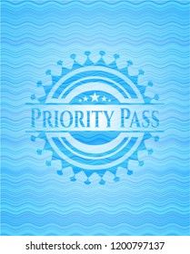Priority Pass light blue water style emblem.