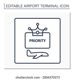 Priority Pass Line Icon. Space To Relax And Refresh Before Flight.Exclusive Lounge Zone.Airport Terminal Concept. Isolated Vector Illustration.Editable Stroke