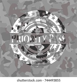 Priority Pass on grey camouflage pattern