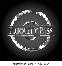 Priority Pass on grey camouflaged pattern