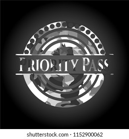 Priority Pass on grey camouflaged texture