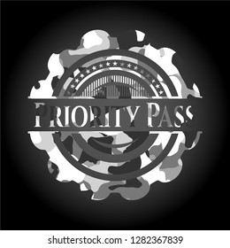 Priority Pass on grey camouflaged texture