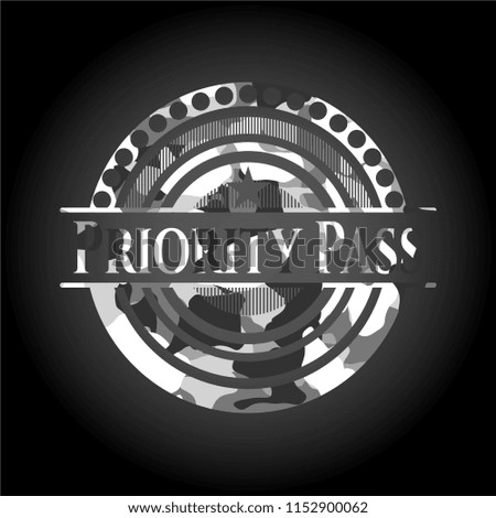 Priority Pass on grey camouflaged texture