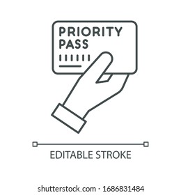 Priority Pass Pixel Perfect Linear Icon. Boarding Ticket For Airplane Flight. Premium Certificate. Thin Line Customizable Illustration. Contour Symbol. Vector Isolated Outline Drawing. Editable Stroke