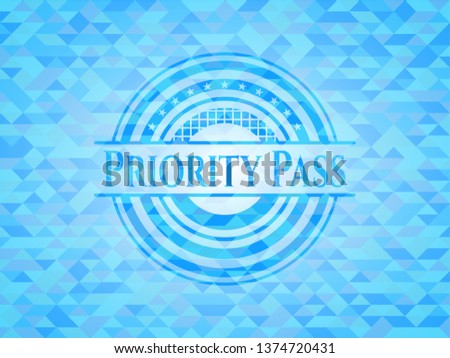 Priority Pass realistic light blue emblem. Mosaic background