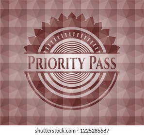 Priority Pass red seamless emblem with geometric pattern background.