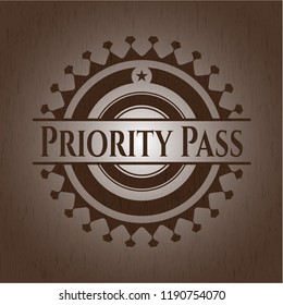Priority Pass retro style wood emblem