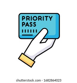 Priority Pass RGB Color Icon. Boarding Ticket For Airplane Flight. VIP Document For Passenger Service. Premium Certificate. Club Card To Prove Membership. Isolated Vector Illustration