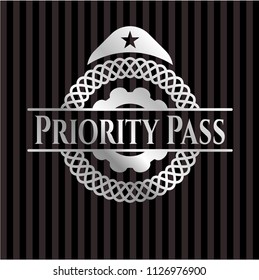 Priority Pass silvery emblem or badge
