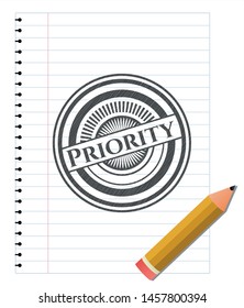 Priority pencil emblem. Vector Illustration. Detailed.