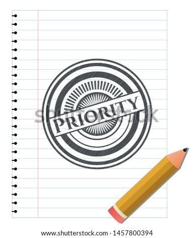 Priority pencil emblem. Vector Illustration. Detailed.