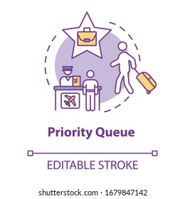 Priority Queue Concept Icon. Luxury Class Flight Idea Thin Line Illustration. Passport Control, Access For VIP Passengers. Vector Isolated Outline RGB Color Drawing. Editable Stroke