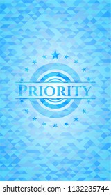 Priority realistic sky blue mosaic emblem