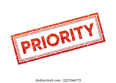 Priority red grunge stamp isolated on white background. Poster, banner, brochure, flyer. Vector illustration.