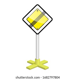 Priority road sign. End of the main road. Traffic sign. Road safety. Traffic indicator. Vector illustration.