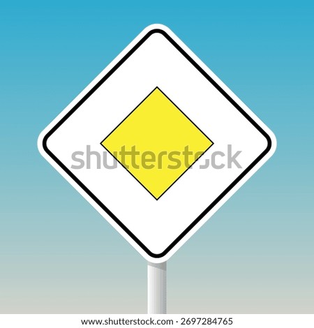 Priority road sign with yellow diamond and white border for right-of-way indication