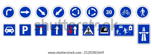 Priority road signs.
Mandatory road signs. Traffic Laws. Vector illustration. stock
image. 
