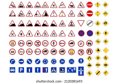 Priority road signs. Prohibition road signs. Mandatory road signs. Traffic Laws. Vector illustration. stock image. 