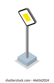 Priority road - traffic sign. Isometric 3d sign. Road sign on base. Standing is prohibited. City isometric object in flat. Drive safety. Isolated vector illustration on white background.