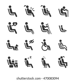 Priority Seat icons for public transportation sign. Included the icons as pregnant woman, kid, old man, patient, weakling, blind man and more.