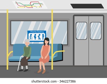 Priority Seat In Metro Subway Train Vector