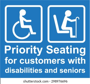 Priority Seating for customers with disabilities and seniors sign Vector