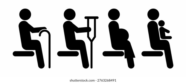 Priority Seating Icons for Elderly, Disabled, Pregnant Women, and Parents with Babies