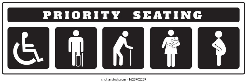 priority seating icons for Sticker on black background, Disable, passenger elderly, passenger, pregnant,old man, woman with infant
