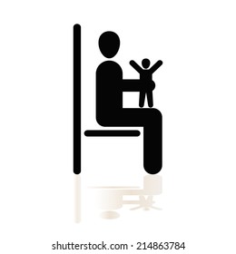 Priority seating public information icon with shadow, isolated black on white background, abstract vector symbol