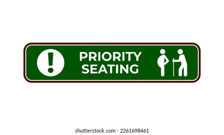 Priority seating sign board plaque in hospital center, vector illustration in trendy style with matching green medical color. Tanda Kursi Prioritas. Editable graphic resources for many purposes.
