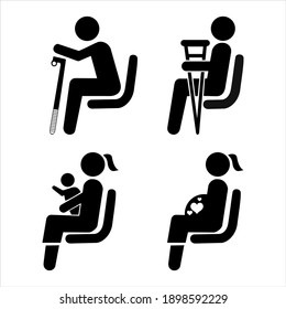 Priority Seats Label for eldery, disabled, pregnant and woman with child in public transportation bus or train