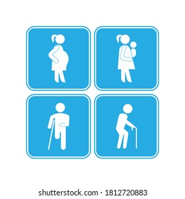 Priority seats for pregnant women, seniors, women and babies. vector illustration