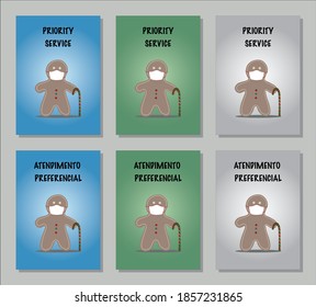 Priority service warning (in Portuguese: atendimento preferencial) - Christmas poster with Christmas cookie design -
wear mask - keep safe distance