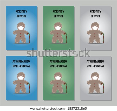 Priority service warning (in Portuguese: atendimento preferencial) - Christmas poster with Christmas cookie design -
wear mask - keep safe distance