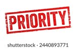 Priority - something that is regarded as more important or deserving of attention, resources, or action compared to other things, text concept stamp