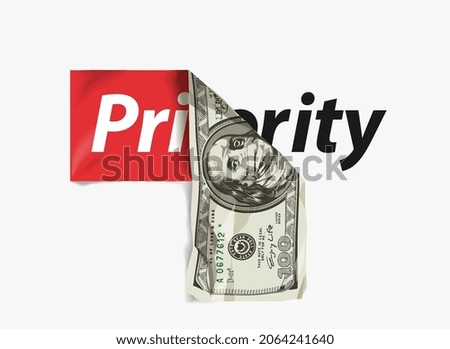 priority sticker banknote peeling off vector illustration