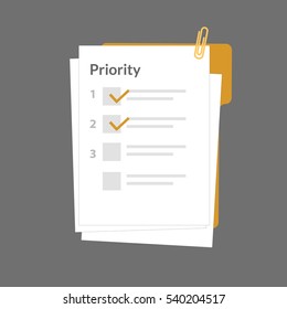 Priority Task Checklist Document Paper, Vector Illustration