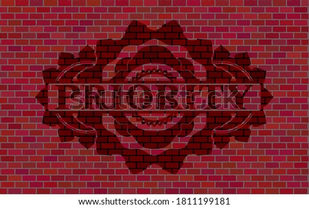 Priority text inside brick wall badge. Tiles exquisite background. Intense illustration. 