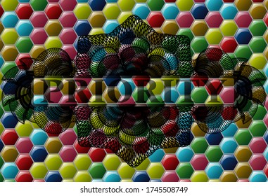 Priority text inside Linear Colorful candy realistic emblem. Hexagon fancy background. Artistic illustration. 