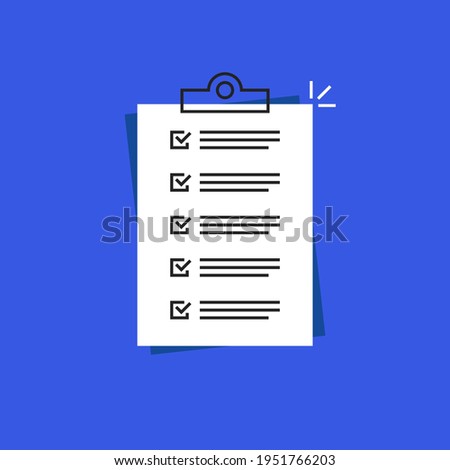 priority to-do checklist or short prescription. concept of inspection list of completed success work tasks and easy poll. flat outline trend modern graphic loan agreement logo design isolated on blue