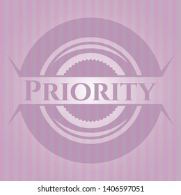 Priority vintage pink emblem. Vector Illustration. Detailed.