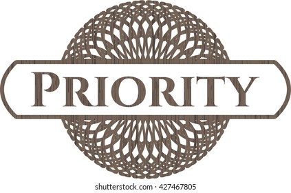 Emblema prioritario de madera. Retro