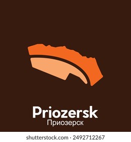 Priozersk City Map flat icon illustration, Vector map of Kazakhstan with named governance and travel icons template