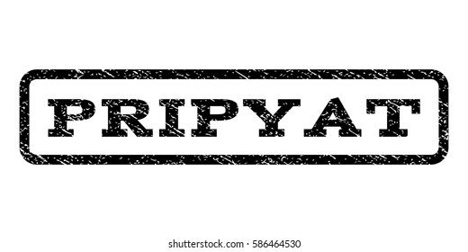 Pripyat watermark stamp. Text tag inside rounded rectangle with grunge design style. Rubber seal stamp with scratched texture. Vector black ink imprint on a white background.