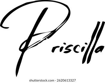 Priscilla Baby Girl Name In Stylish Brush Typography Text