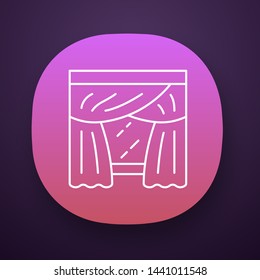 Priscilla curtains app icon. Panel pair with attached valance hanging on curtain rod. Bedroom drapes. Home interior decor. UI/UX user interface. Web or mobile application. Vector isolated illustration