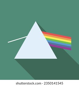 Prism flat icon with long shadow. Simple prism with rainbow Physics icon pictogram vector illustration. School subject, experiment, study, optical, physics concept. Logo design