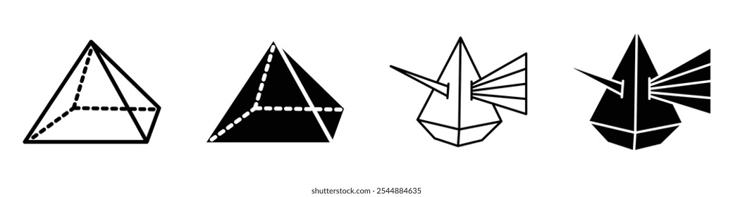 Prismensymbol-Sammlung in schwarz-weiß gefüllt und solide Vektorformat.